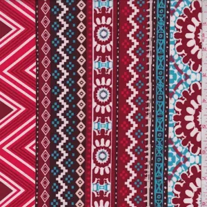 3 1/4 YD PC-ITY Maroon/Turquoise Deco Stripe Jersey Knit Fabric