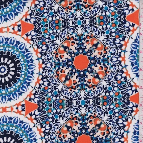 4 3/8 YD PC-ITY Orange/Royal Circular Medallion Jersey Knit Fabric