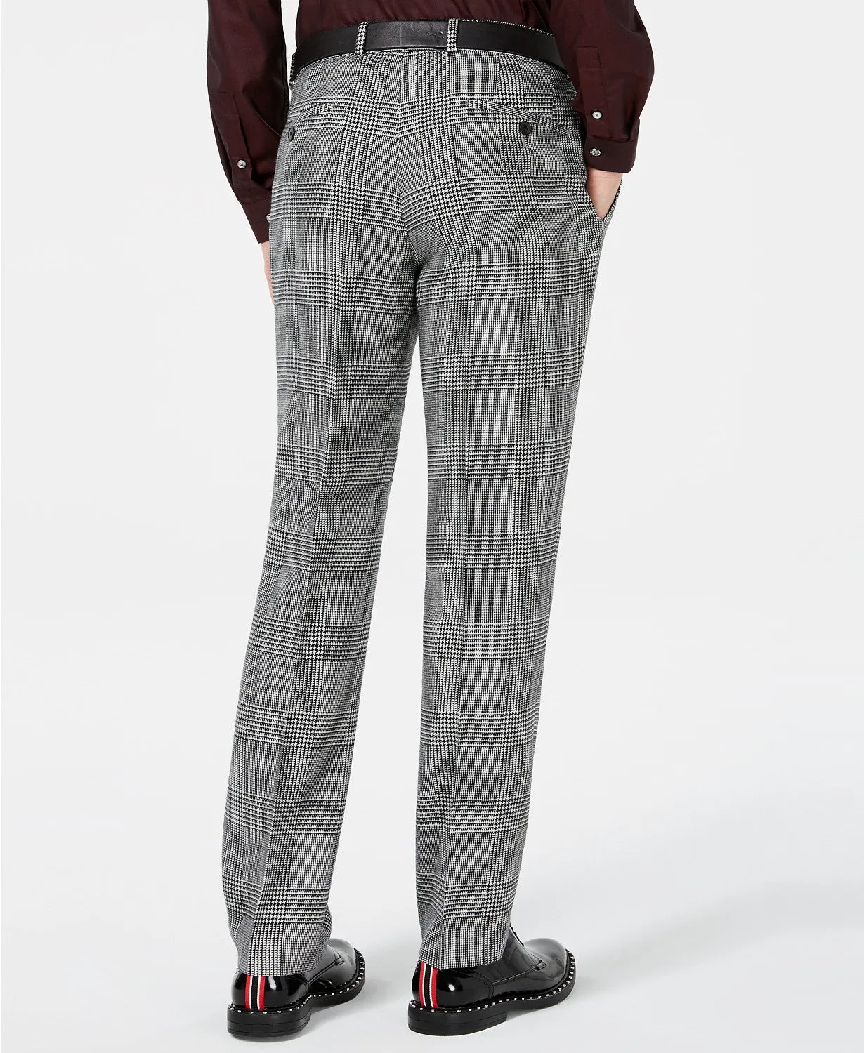 Bar III Men's Slim Fit  Plaid Suit Dress Pants Black White 34 x 34