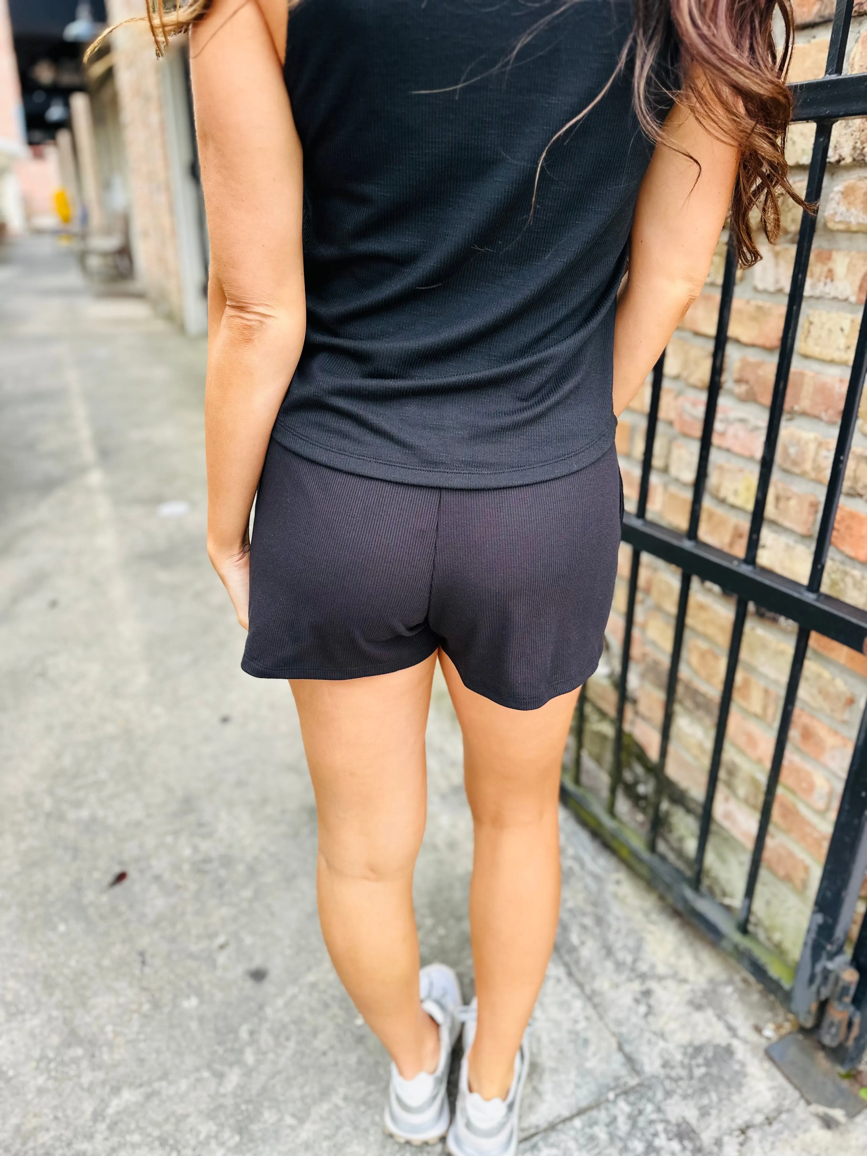 Billy Button High Waist Shorts- Black
