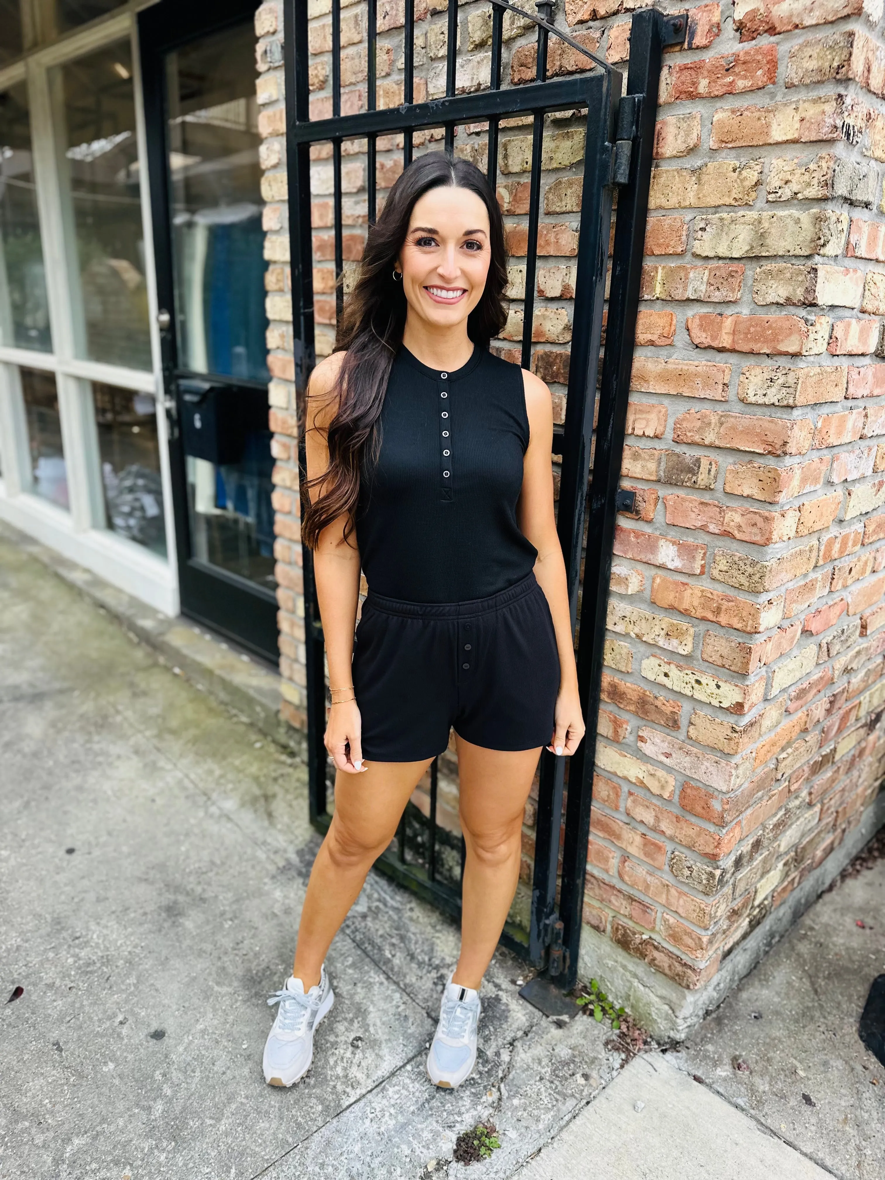 Billy Button High Waist Shorts- Black
