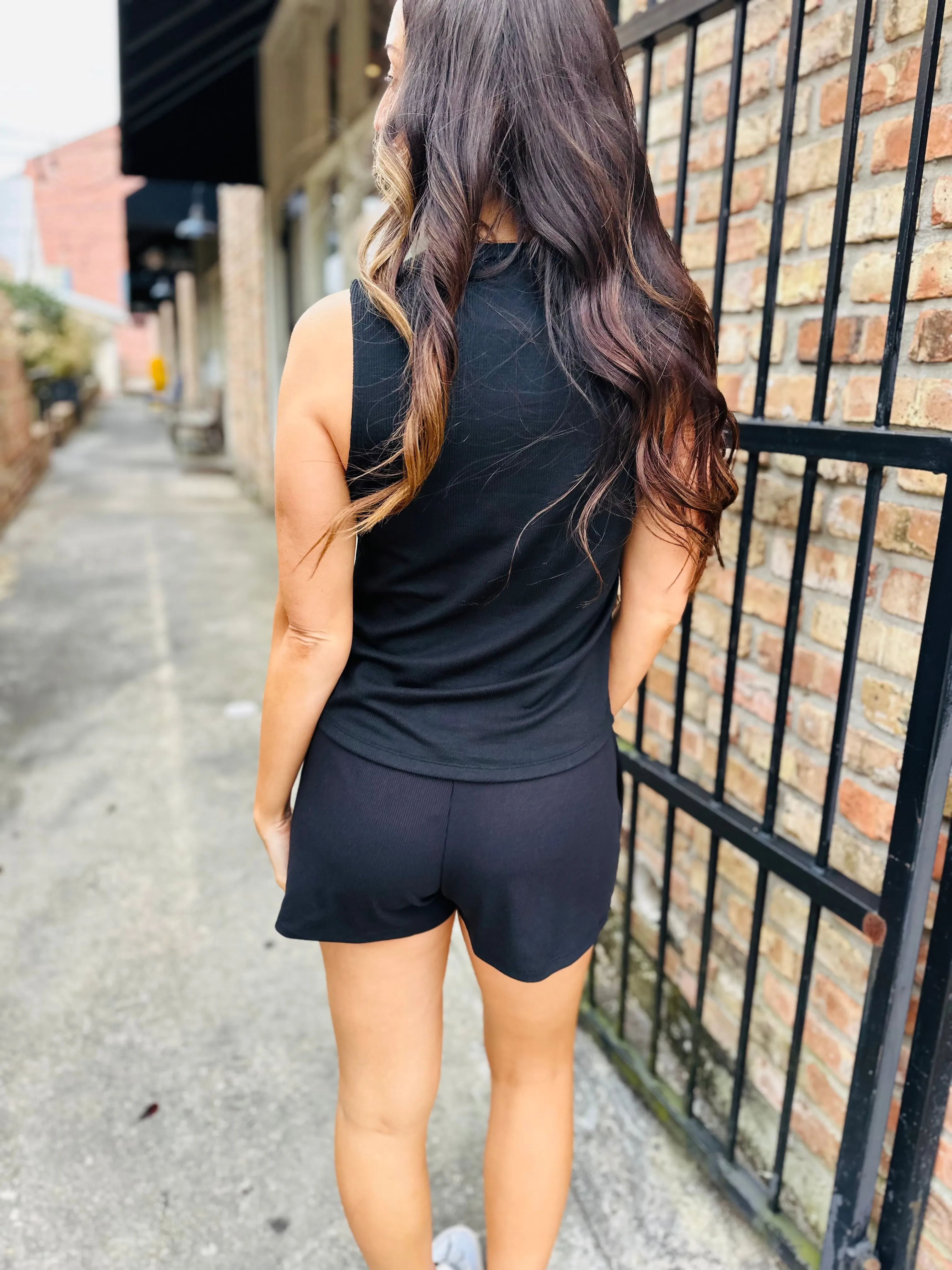 Billy Button High Waist Shorts- Black
