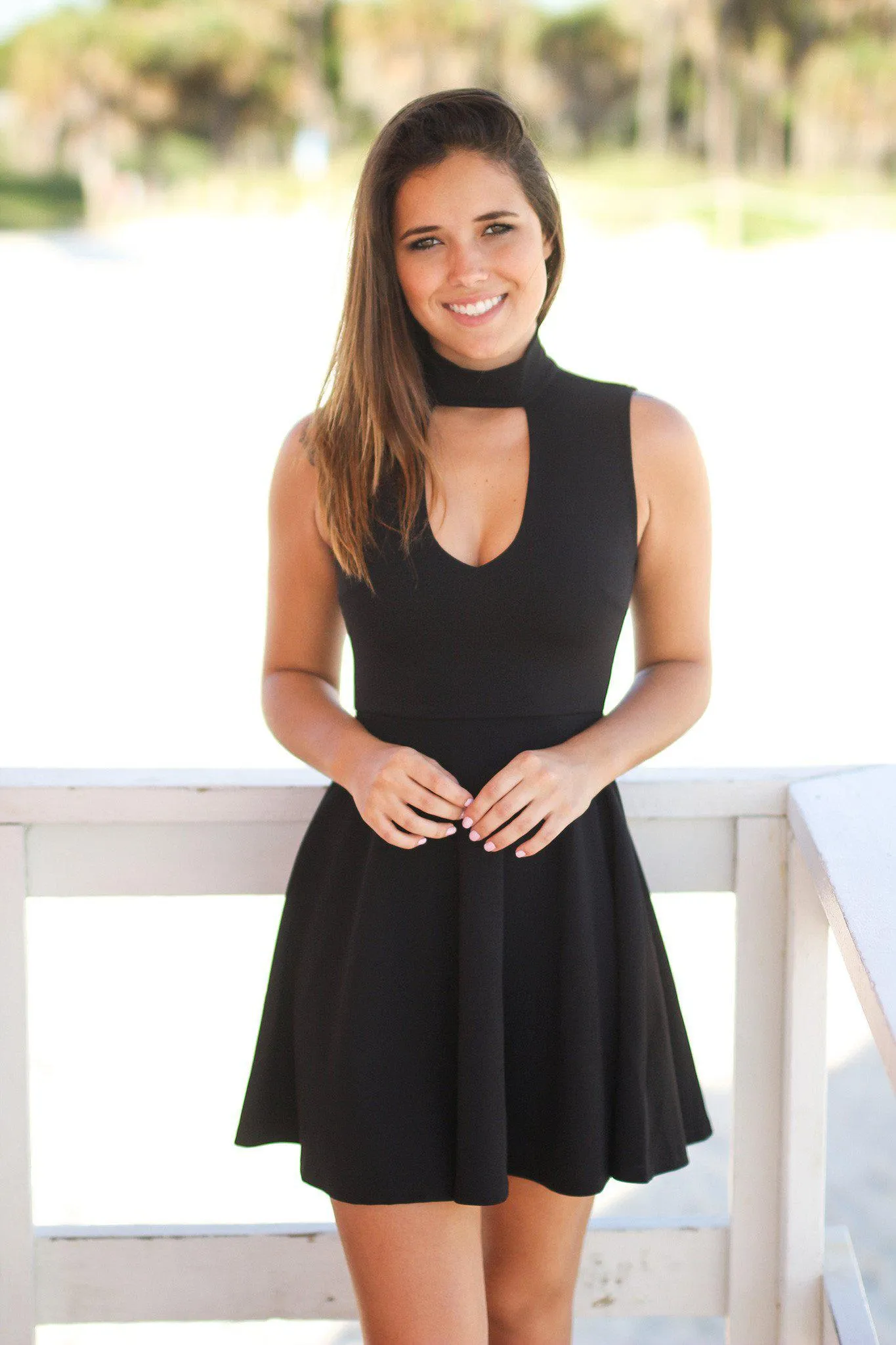 Black Mock Neck Short Dress