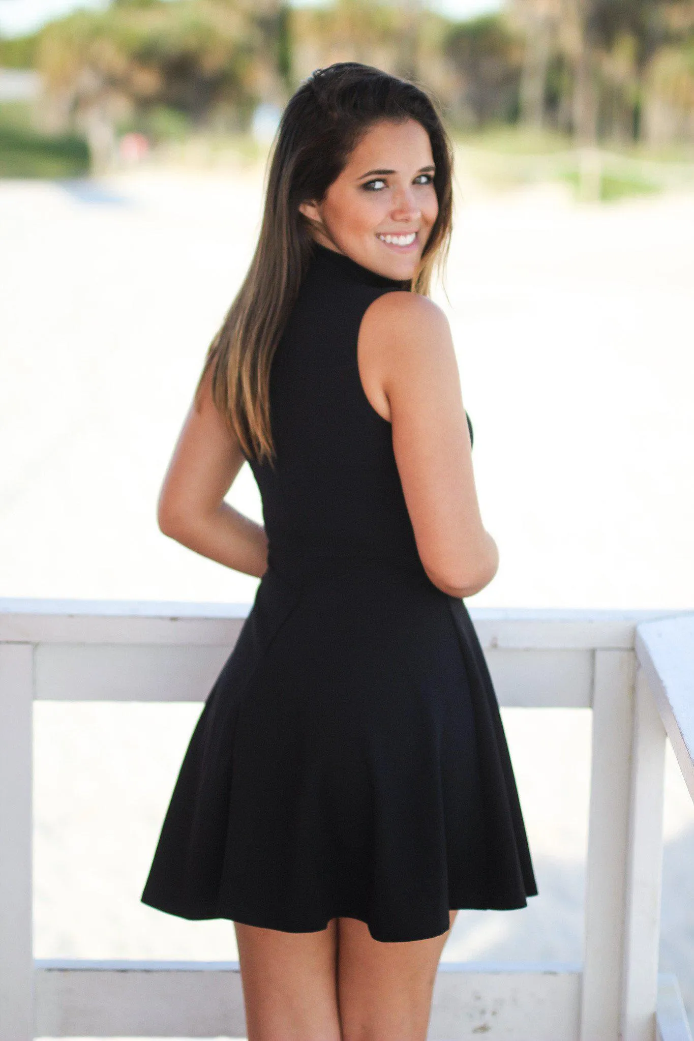 Black Mock Neck Short Dress