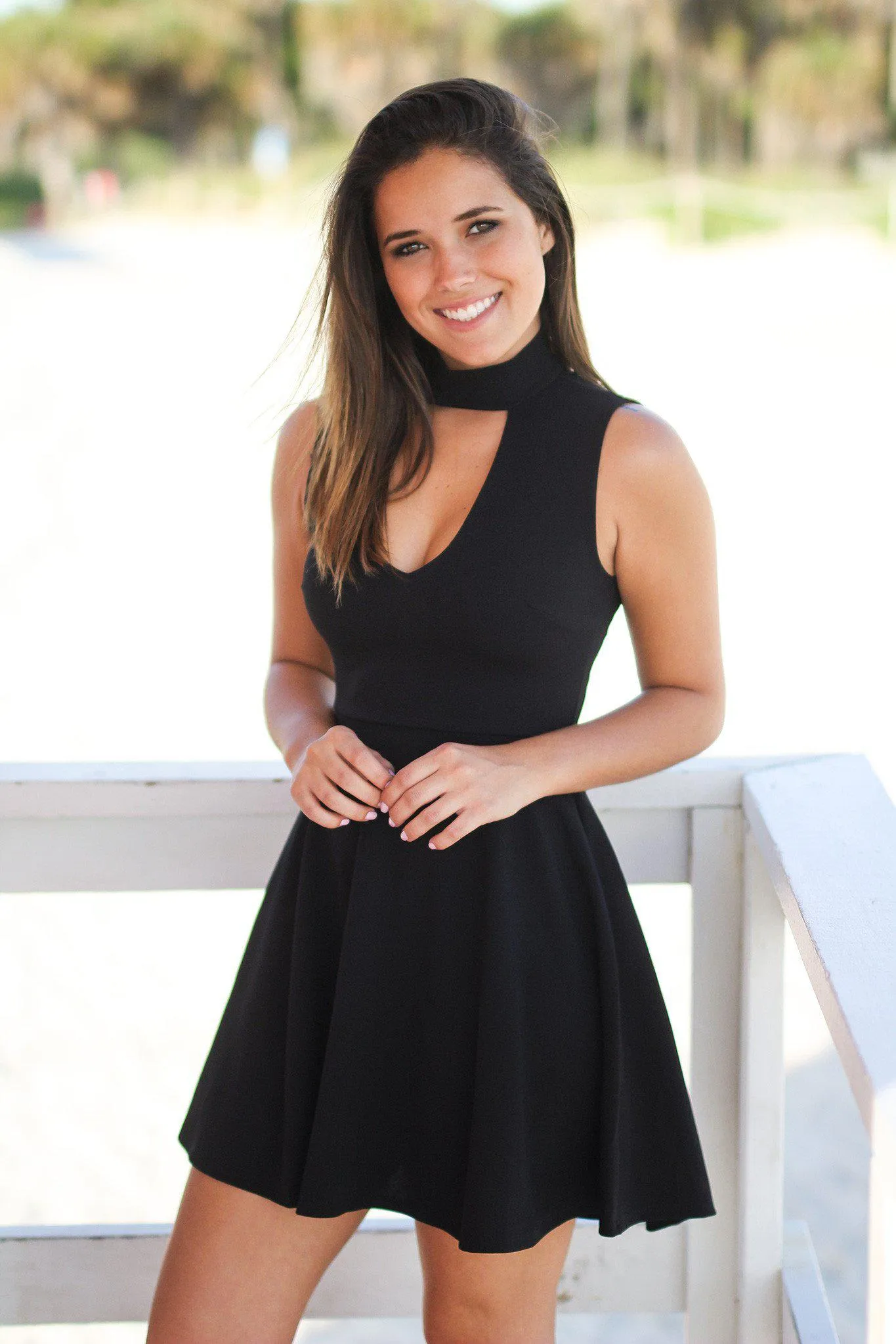 Black Mock Neck Short Dress