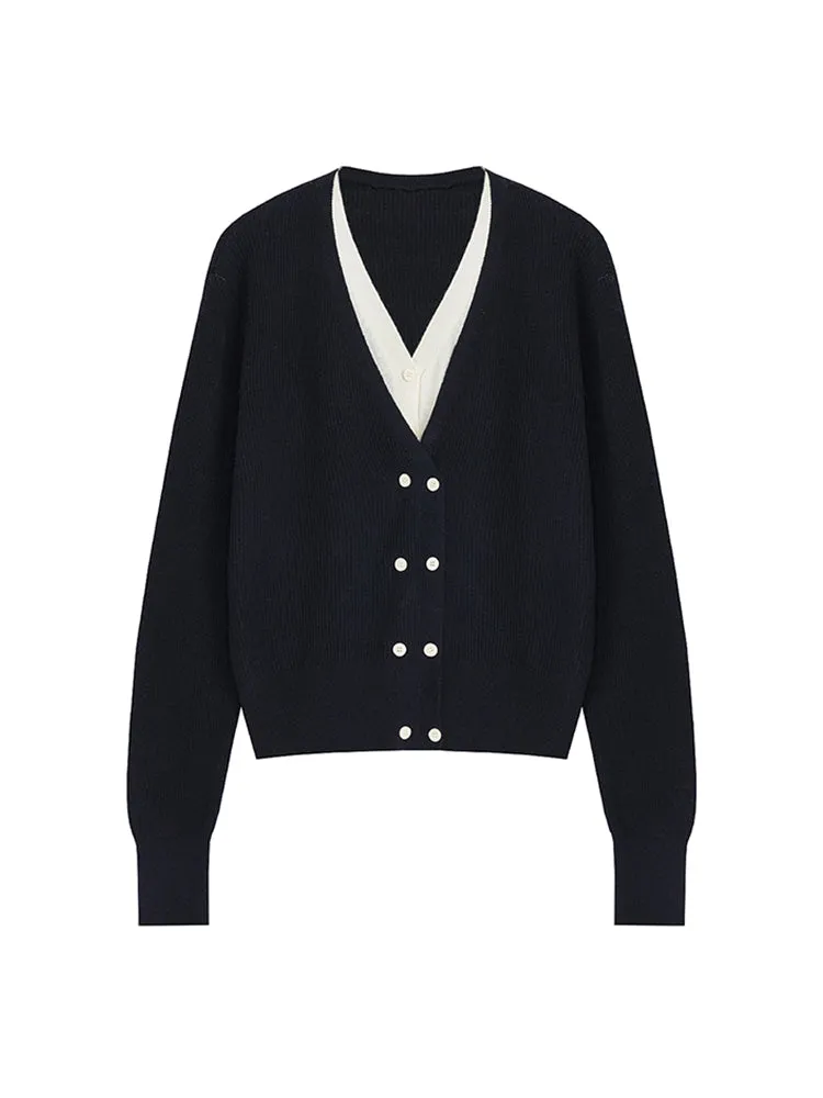 Chic Classy Neat Bi-color V-neck Knit