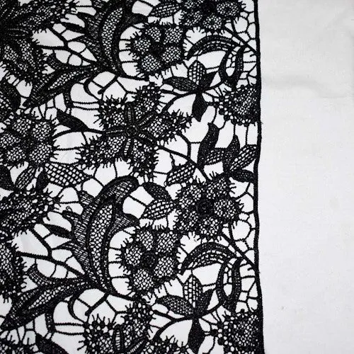Classic Black Famous Designer Floral Lace Fabric