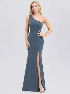 Classic One Shoulder Evening Dress with High Split