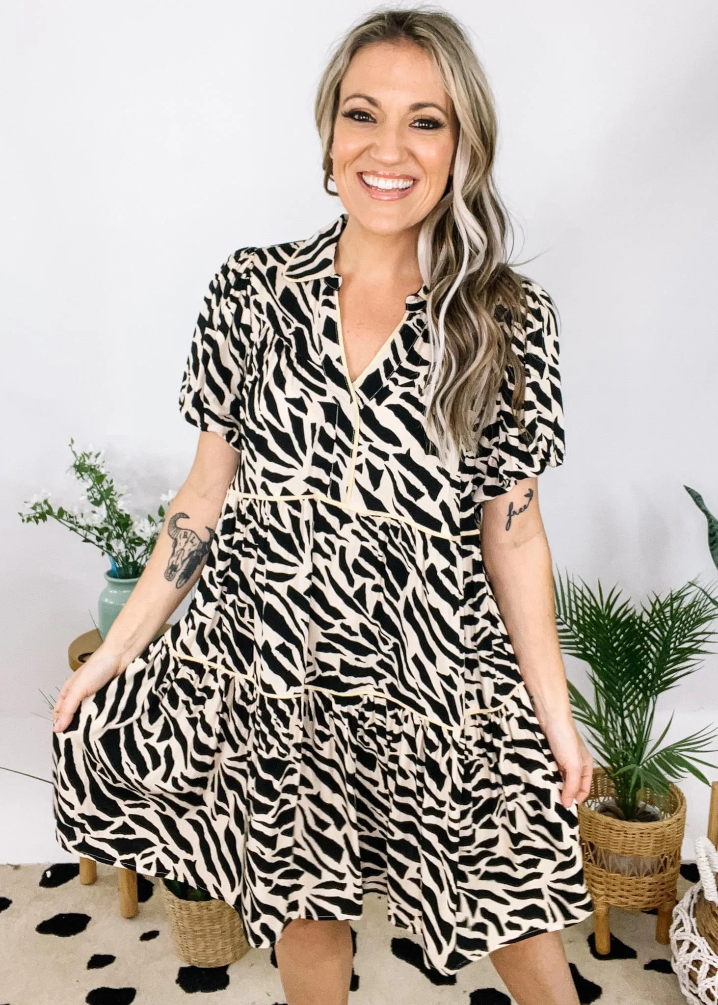 Collared Animal Print Dress