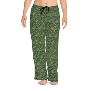 Cozy Womens Pajama Pants in Green Paisley Print