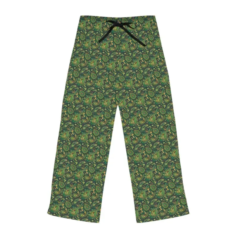 Cozy Womens Pajama Pants in Green Paisley Print