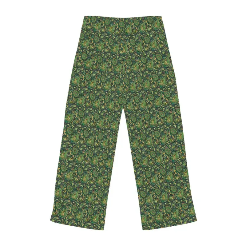 Cozy Womens Pajama Pants in Green Paisley Print