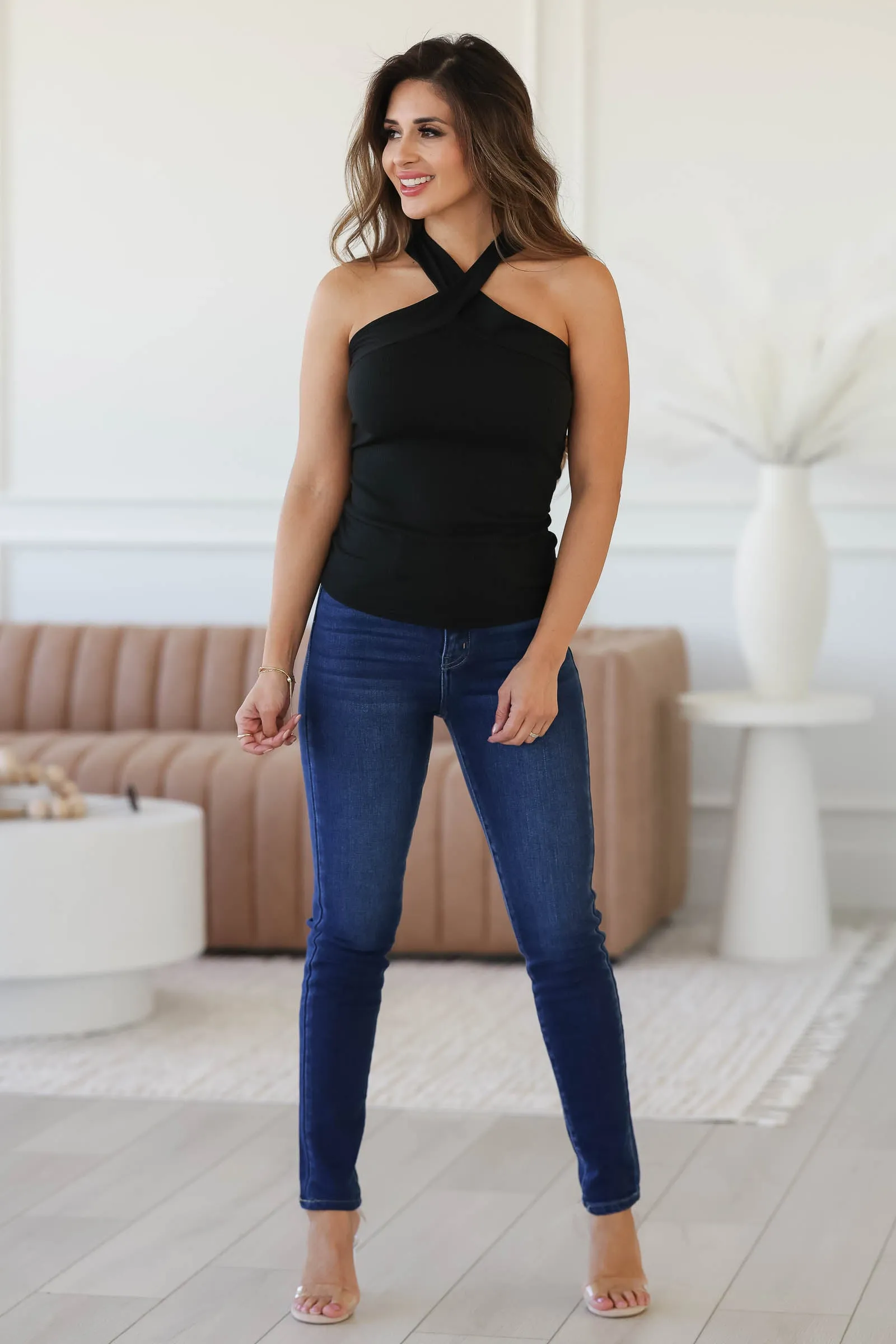 Cross My Heart Halter Top - Black