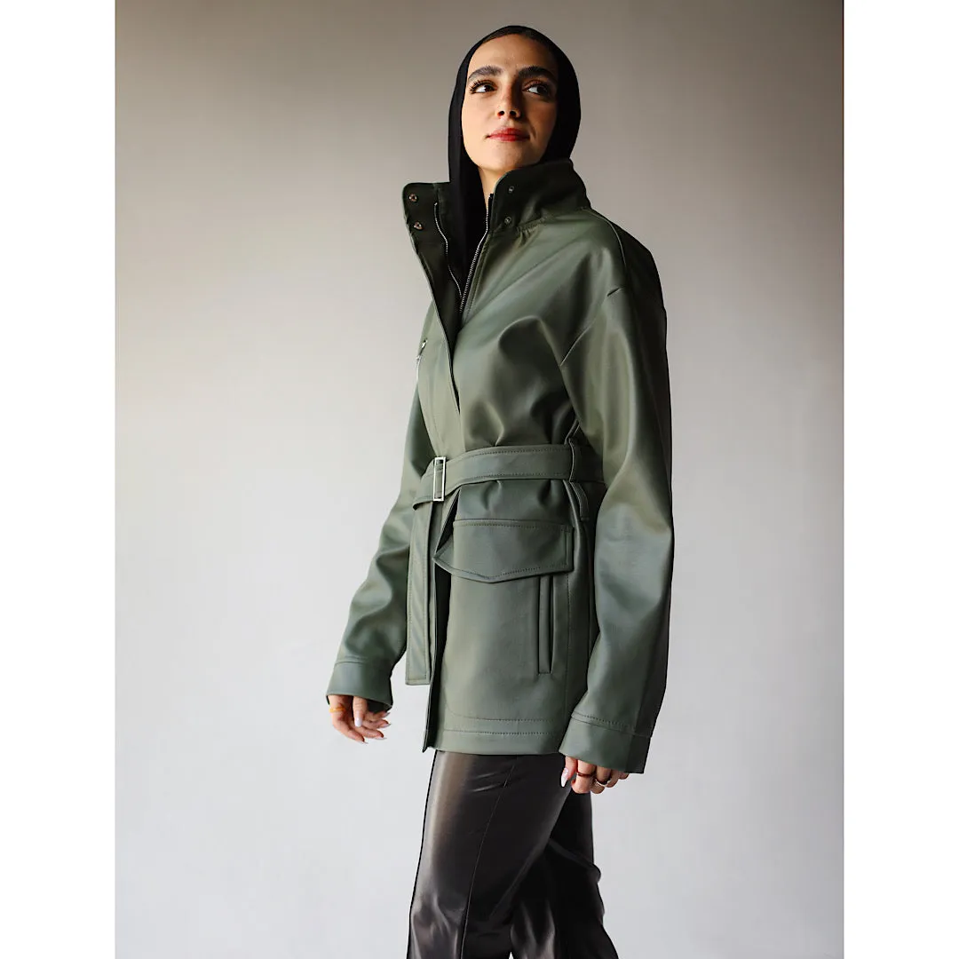 Dark green leather jacket