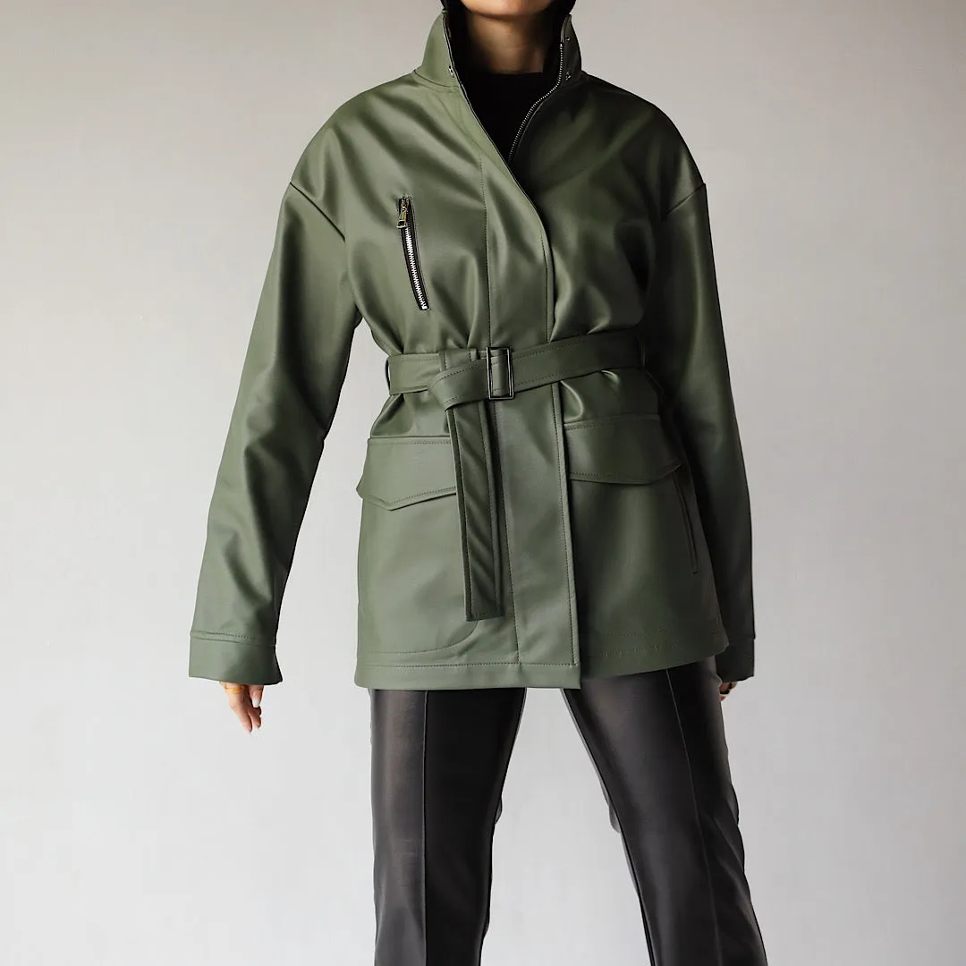 Dark green leather jacket