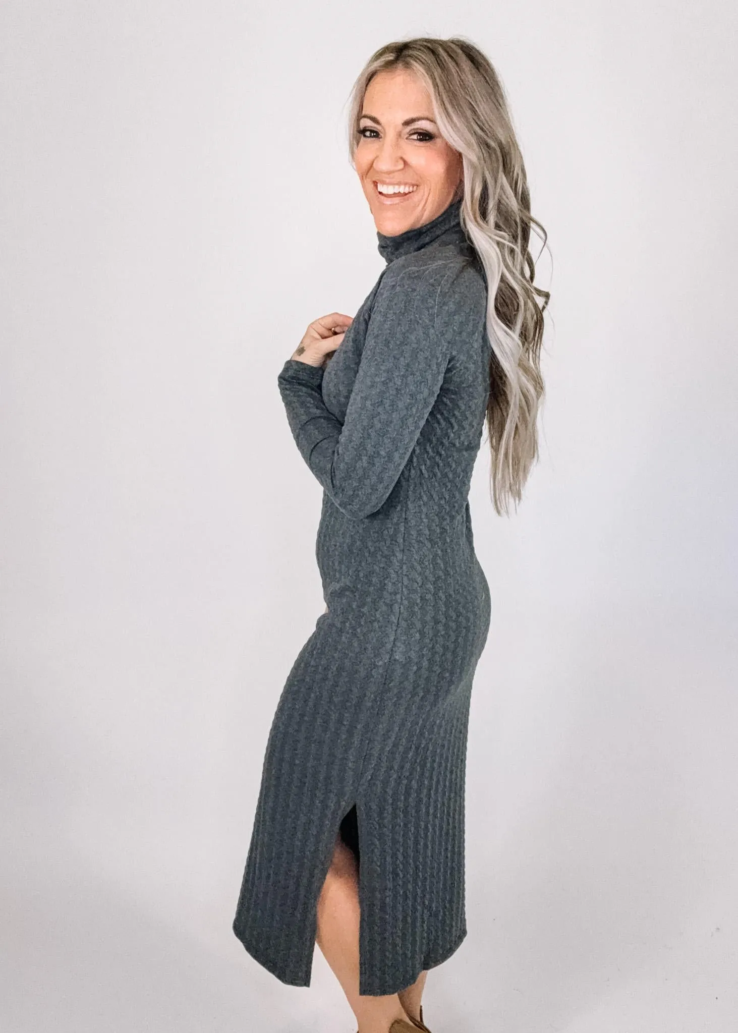 Dark Grey Polar Neck Maxi Dres