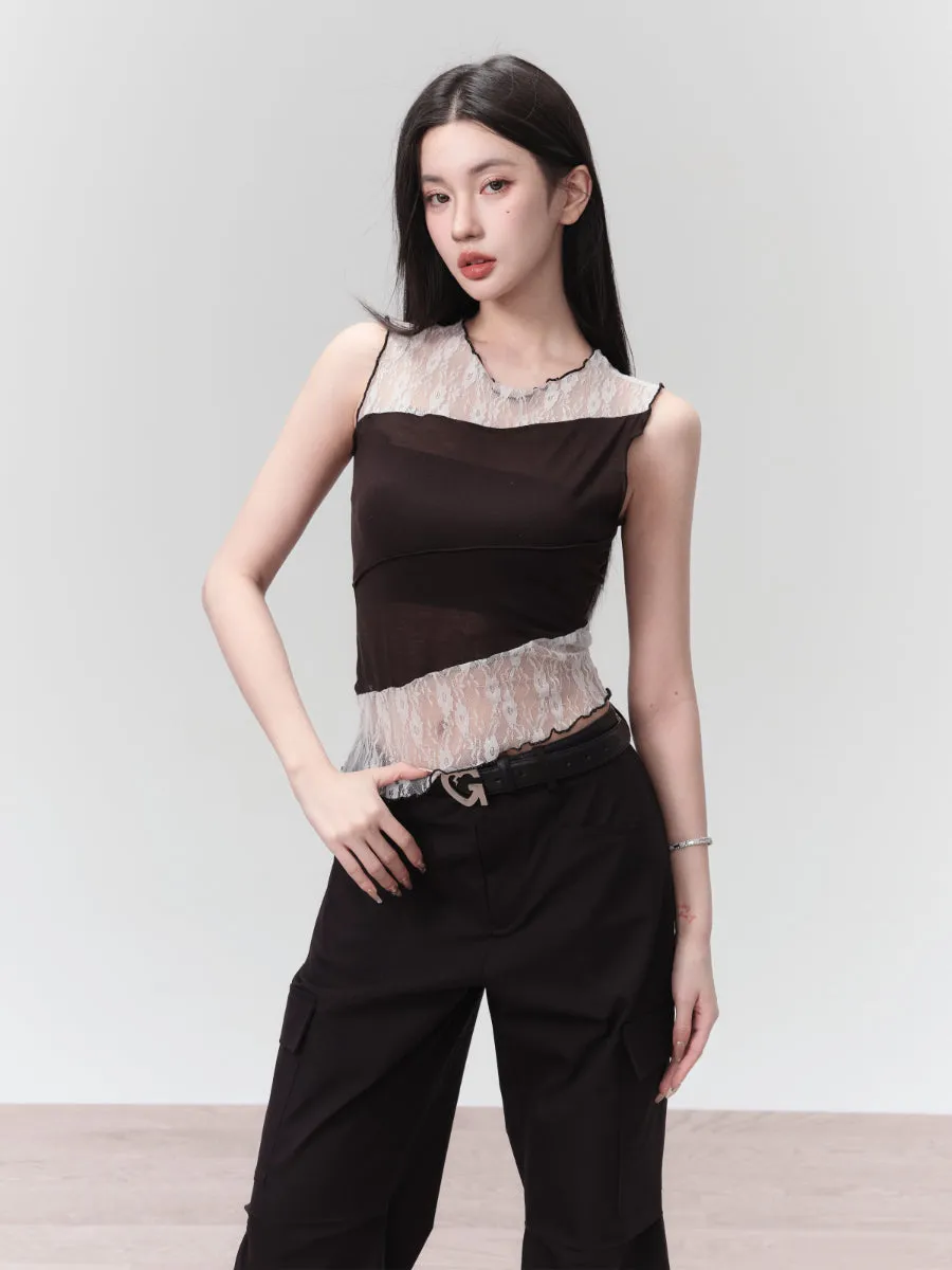 Diagonal Mellowbi-Color Chic No-Cleeve Tops