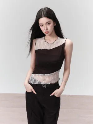 Diagonal Mellowbi-Color Chic No-Cleeve Tops