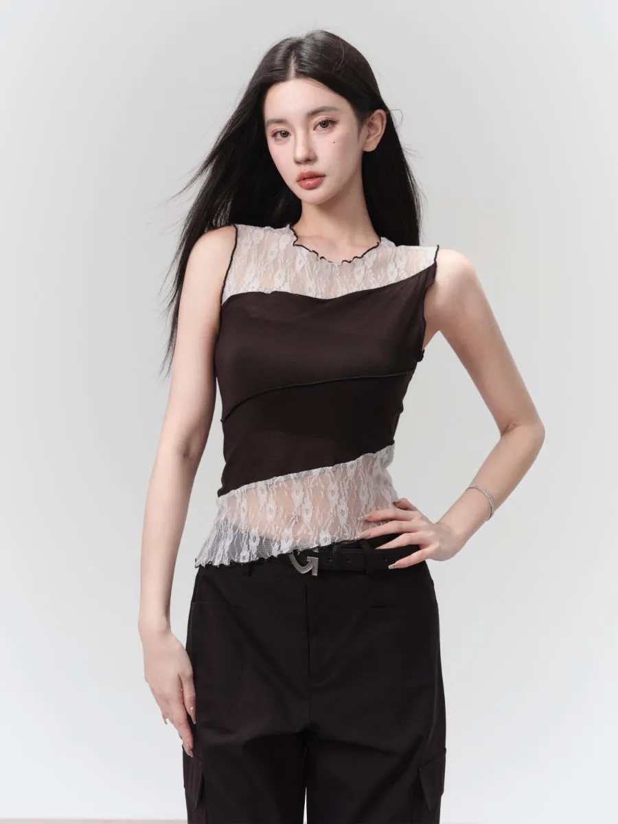 Diagonal Mellowbi-Color Chic No-Cleeve Tops
