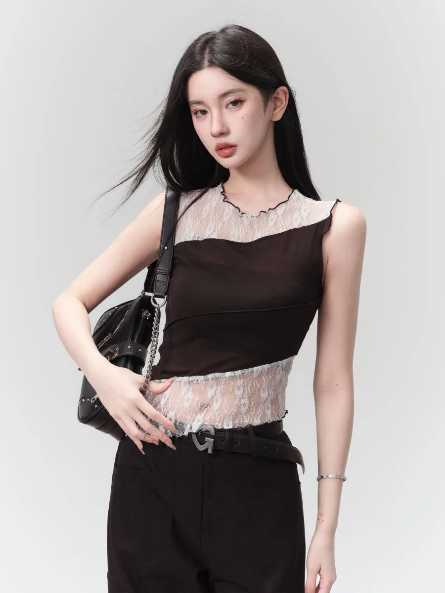 Diagonal Mellowbi-Color Chic No-Cleeve Tops