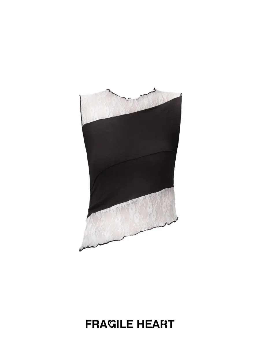 Diagonal Mellowbi-Color Chic No-Cleeve Tops