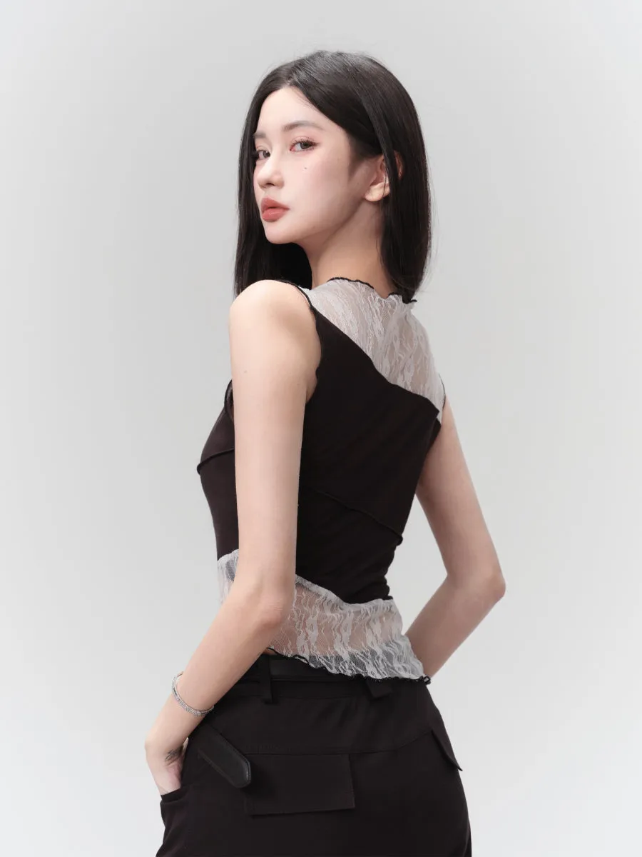 Diagonal Mellowbi-Color Chic No-Cleeve Tops