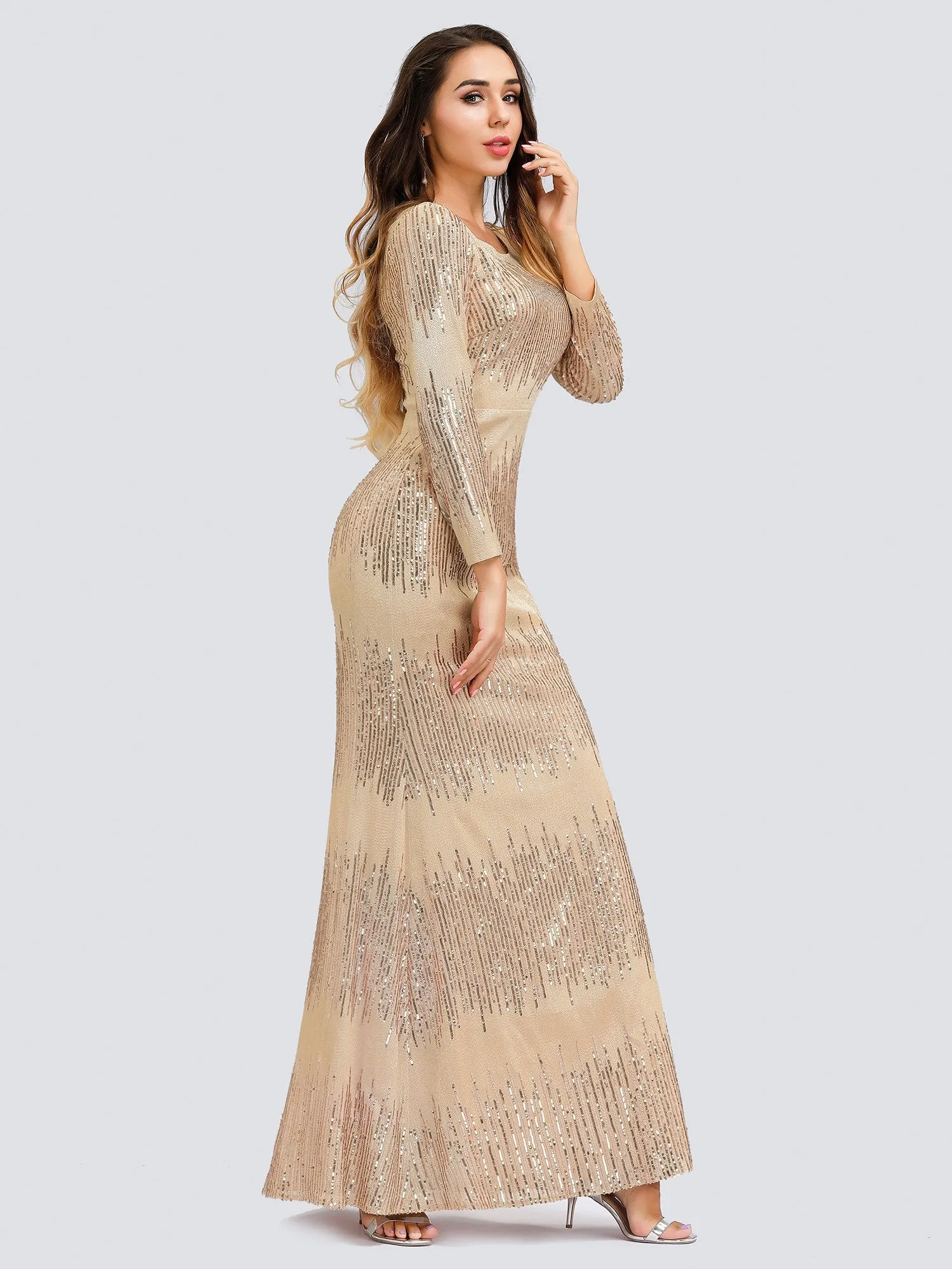 Ever-Pretty Long Sleeve Shiny Sequin Party Dresses EP00852