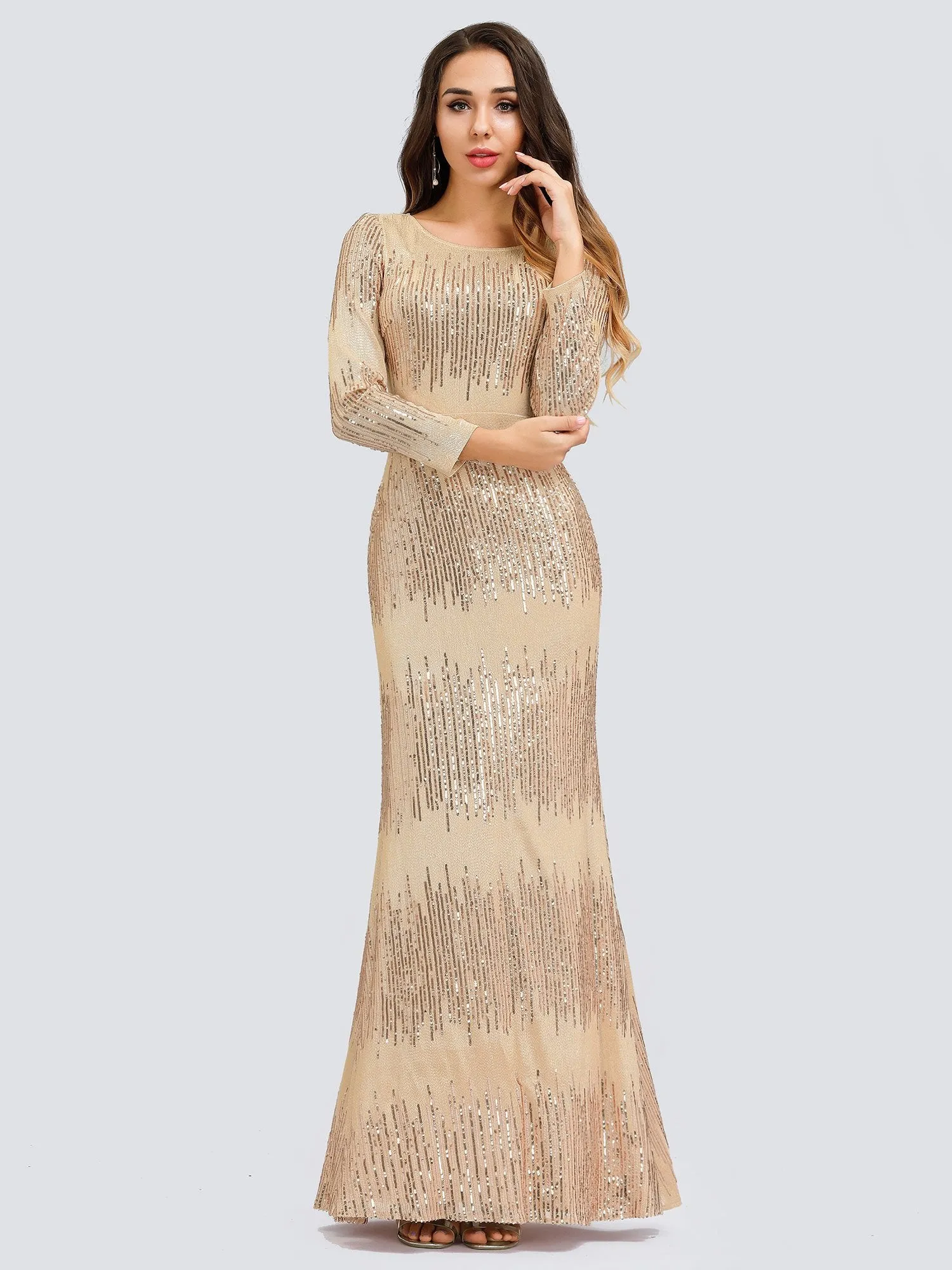 Ever-Pretty Long Sleeve Shiny Sequin Party Dresses EP00852