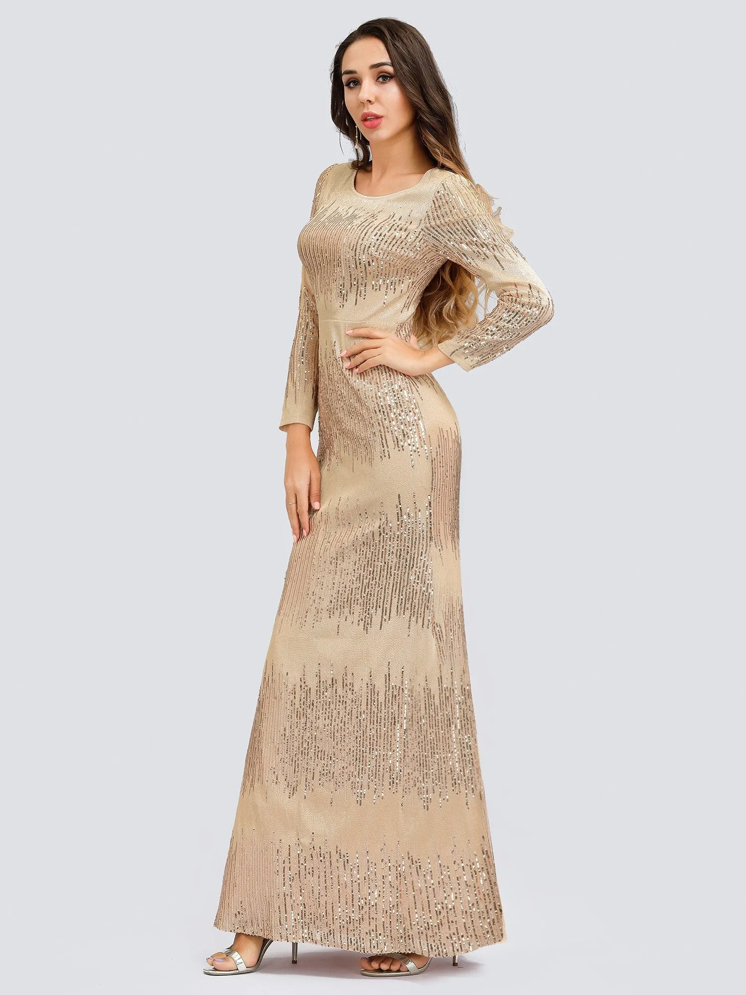 Ever-Pretty Long Sleeve Shiny Sequin Party Dresses EP00852
