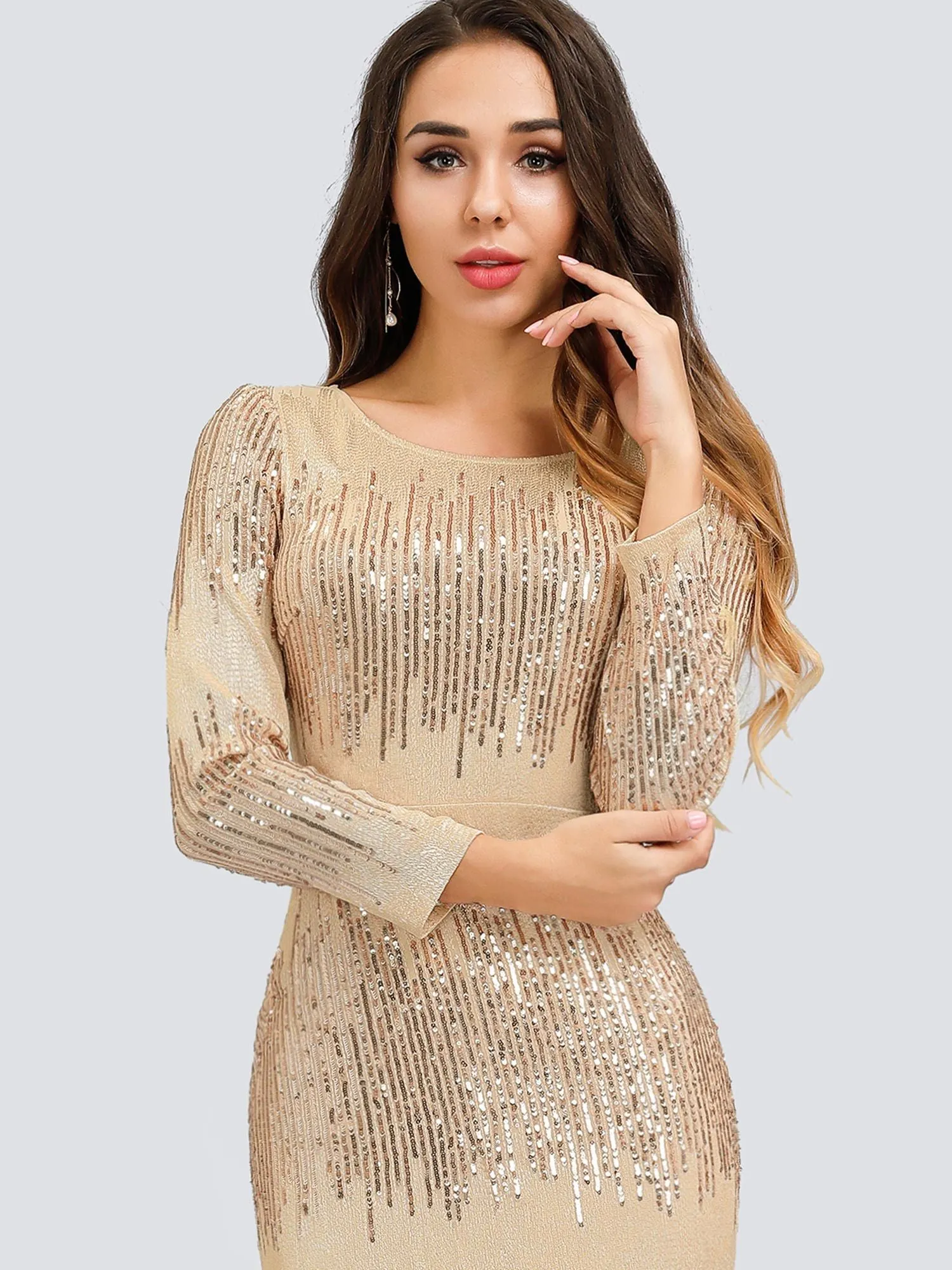 Ever-Pretty Long Sleeve Shiny Sequin Party Dresses EP00852