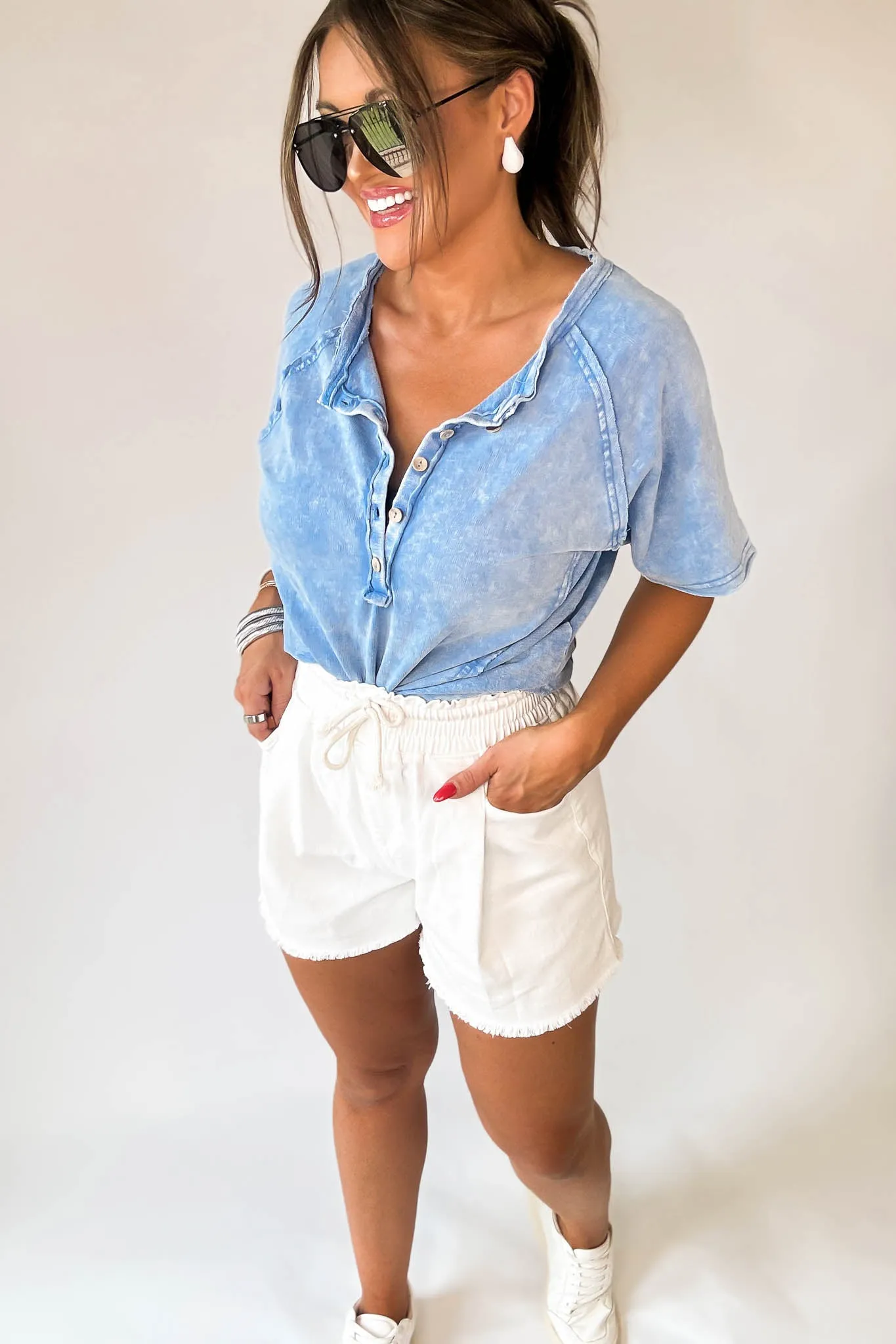 Flattering White Drawstring Denim Shorts