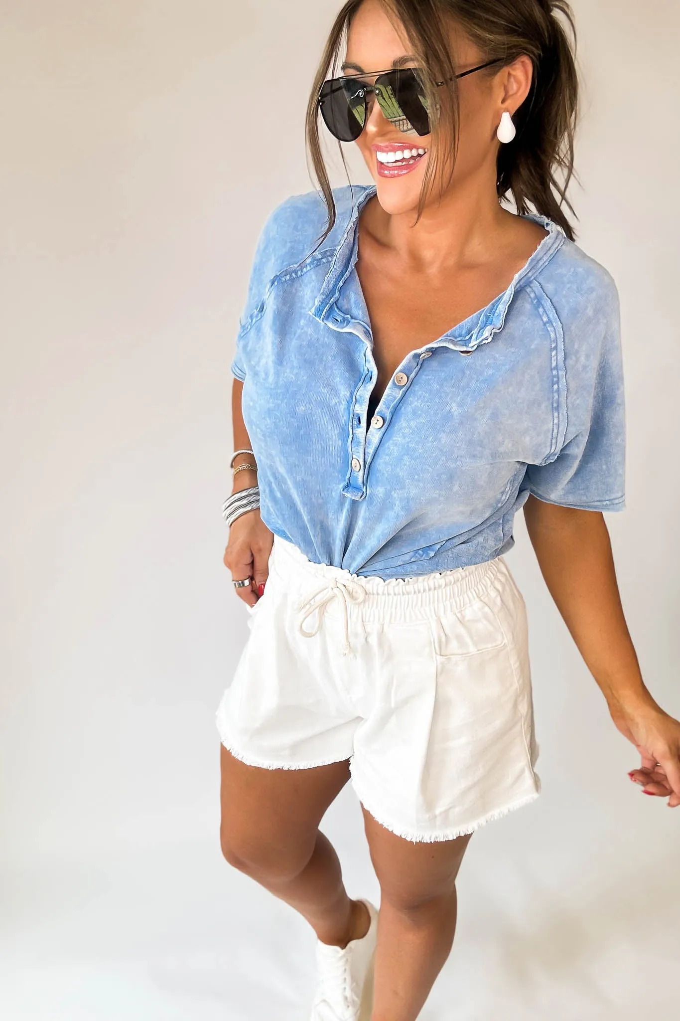 Flattering White Drawstring Denim Shorts
