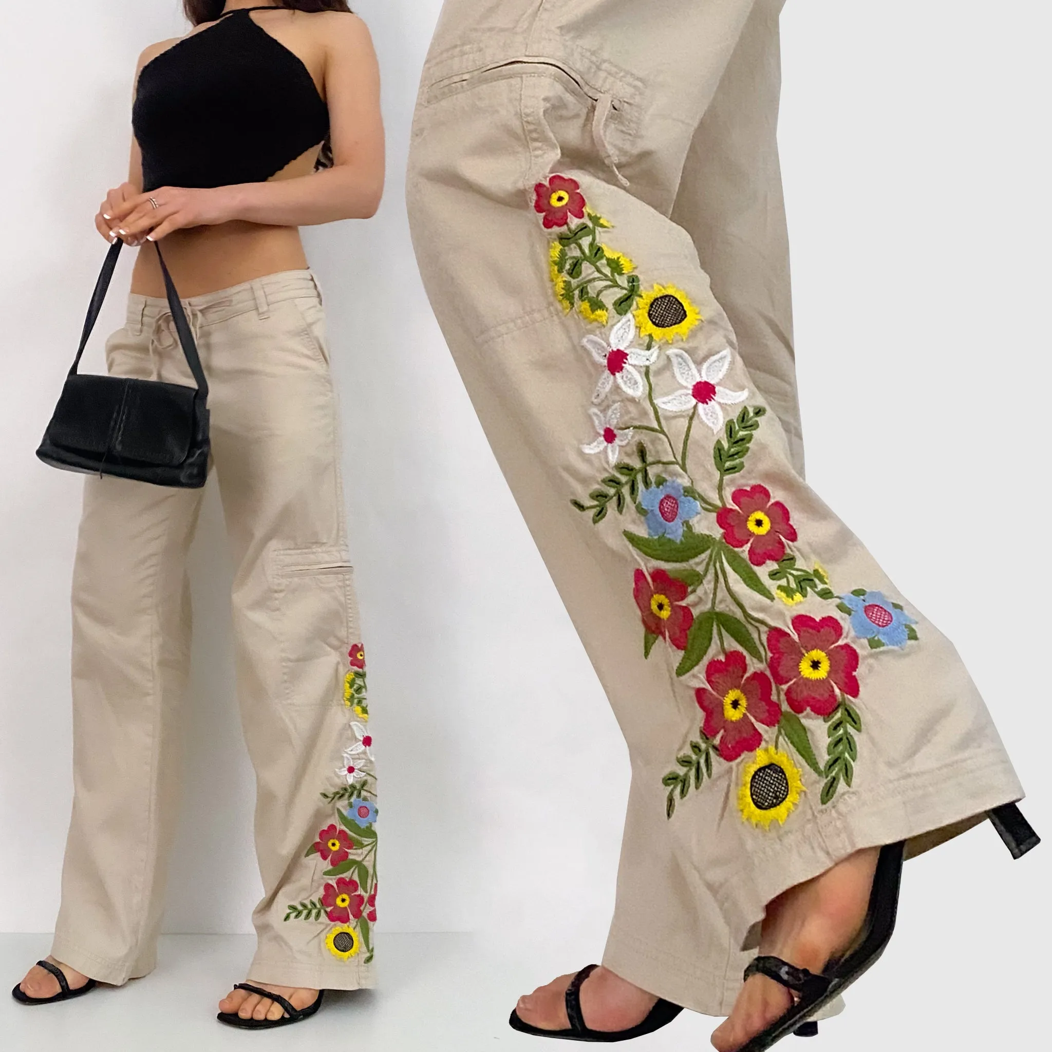 Floral Embroidered Cargos - Small