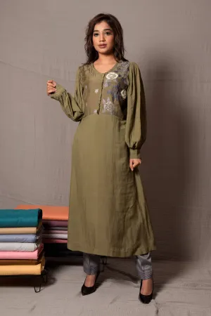Green Puff Sleeves Kurta Set