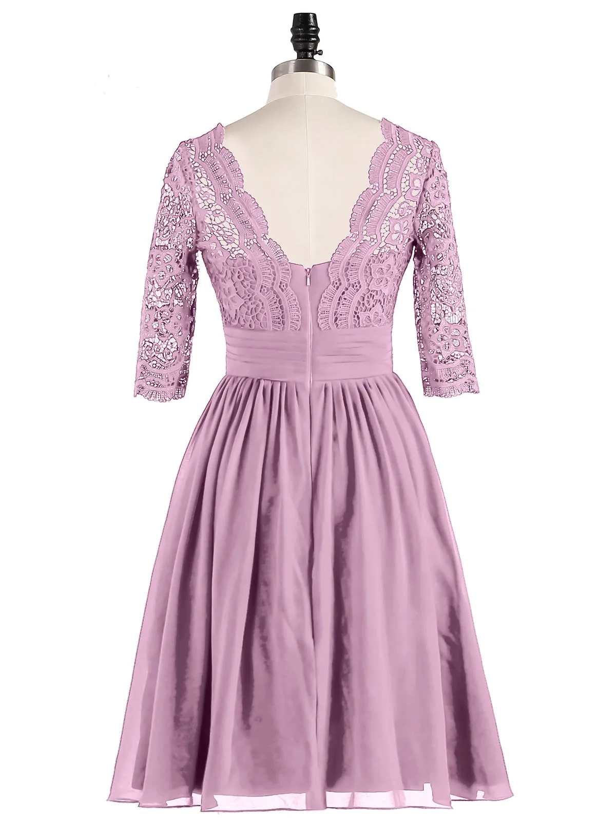 Lace and Chiffon Short Dress with Half Sleeves Wisteria