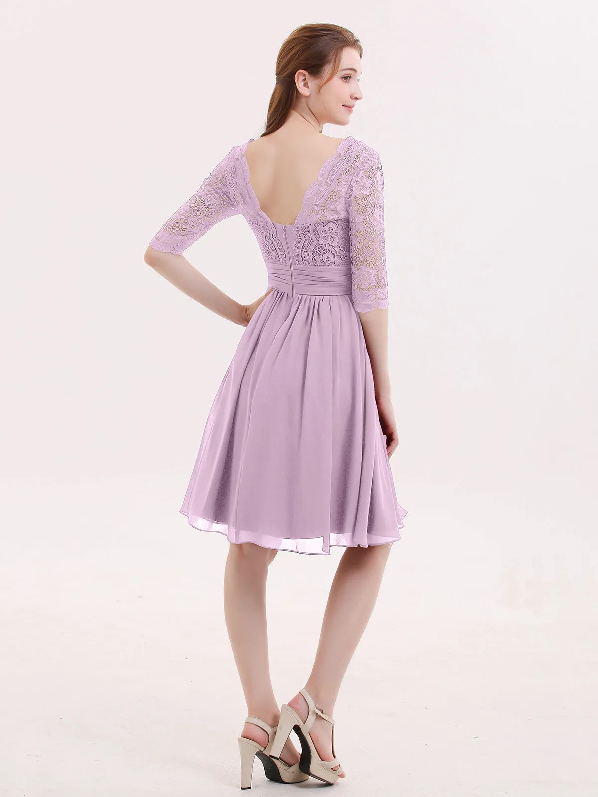 Lace and Chiffon Short Dress with Half Sleeves Wisteria