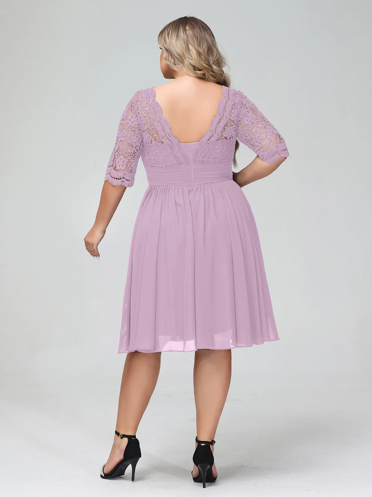 Lace and Chiffon Short Dress with Half Sleeves Wisteria