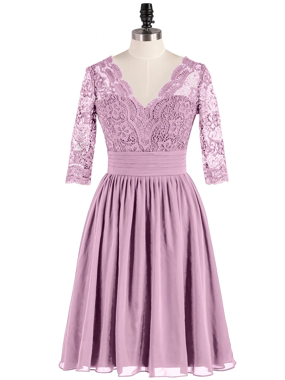 Lace and Chiffon Short Dress with Half Sleeves Wisteria