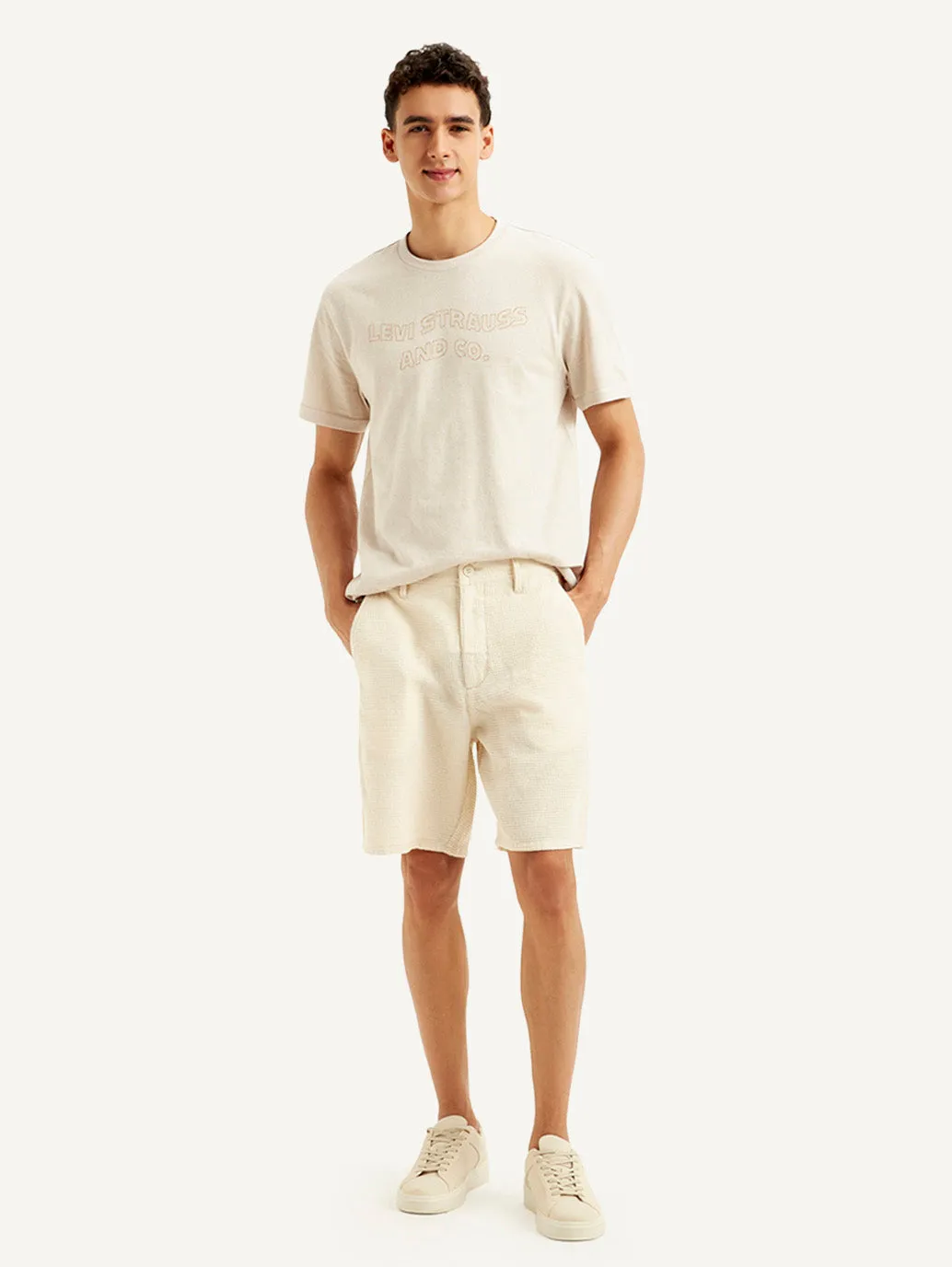 Men's Cream Tapered Shorts