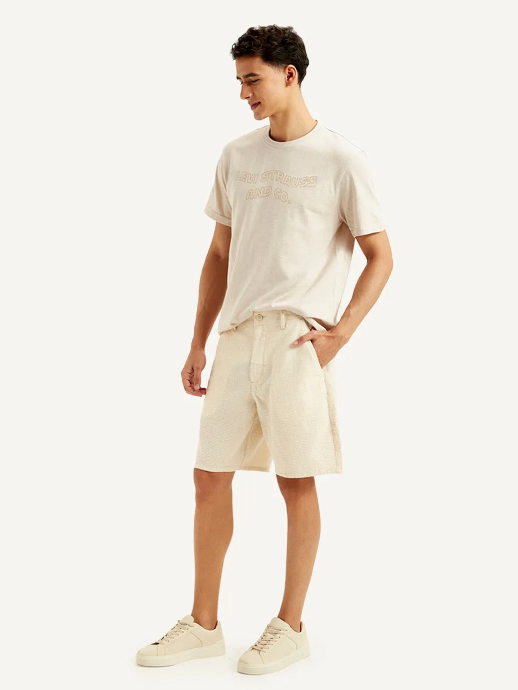 Men's Cream Tapered Shorts