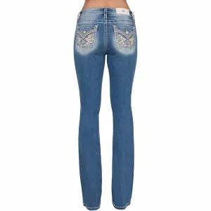 Miss Me Women's Medium Wash Mid Rise Wing Pocket Boot Cut Jeans