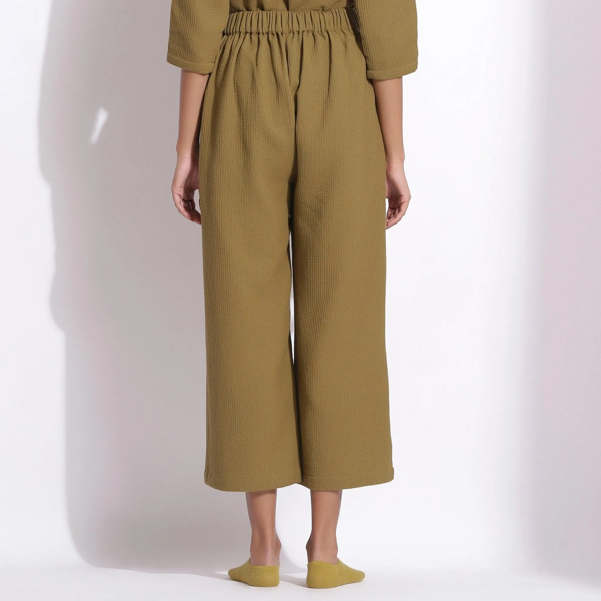 Olive Green Warm Cotton Waffle Relaxed Culottes
