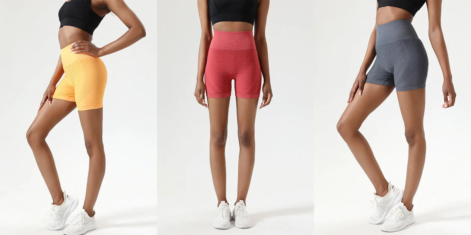 Popular Knitted Jacquard Fitting Pants Women Hip-Flattering Peach Shorts Sporty Yoga Stretchable Bubble Track Activewear