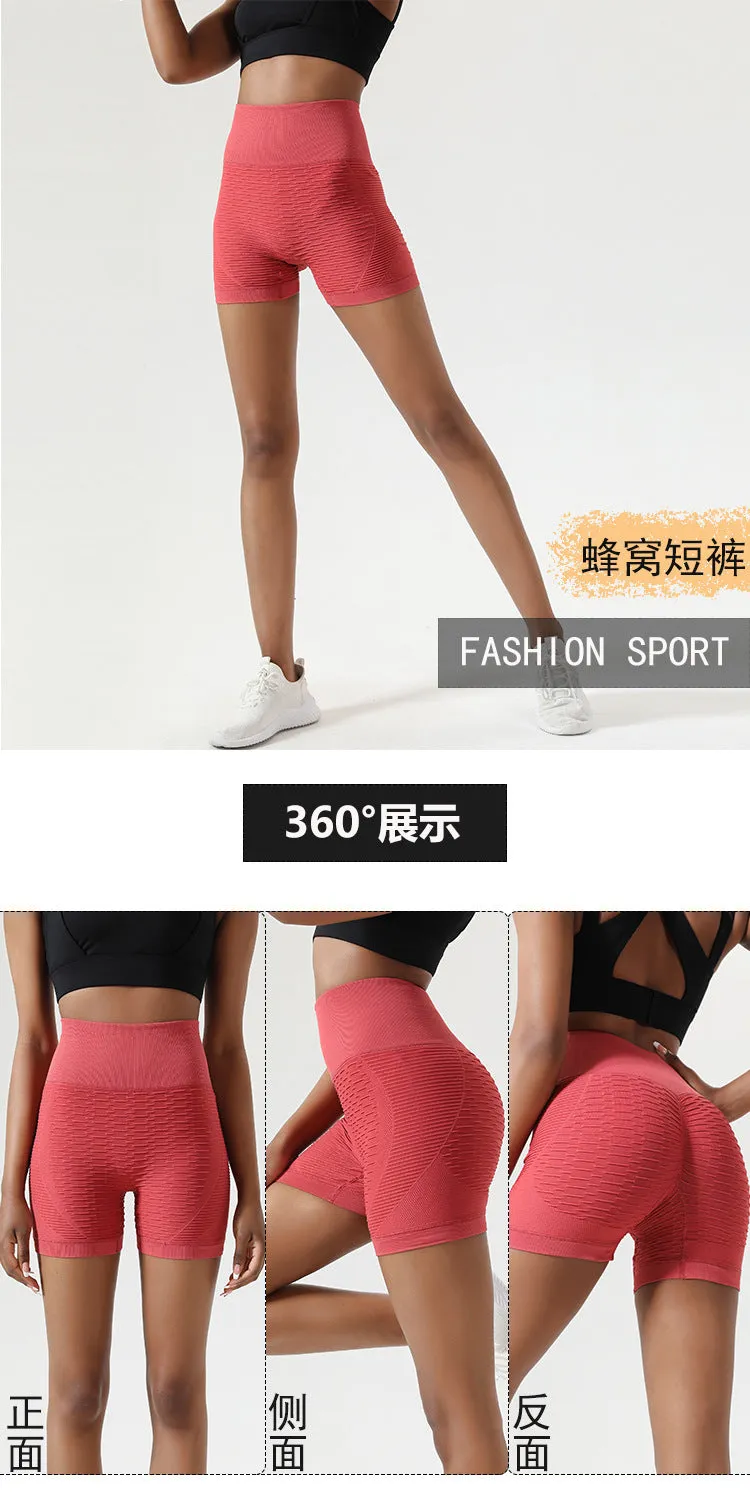Popular Knitted Jacquard Fitting Pants Women Hip-Flattering Peach Shorts Sporty Yoga Stretchable Bubble Track Activewear