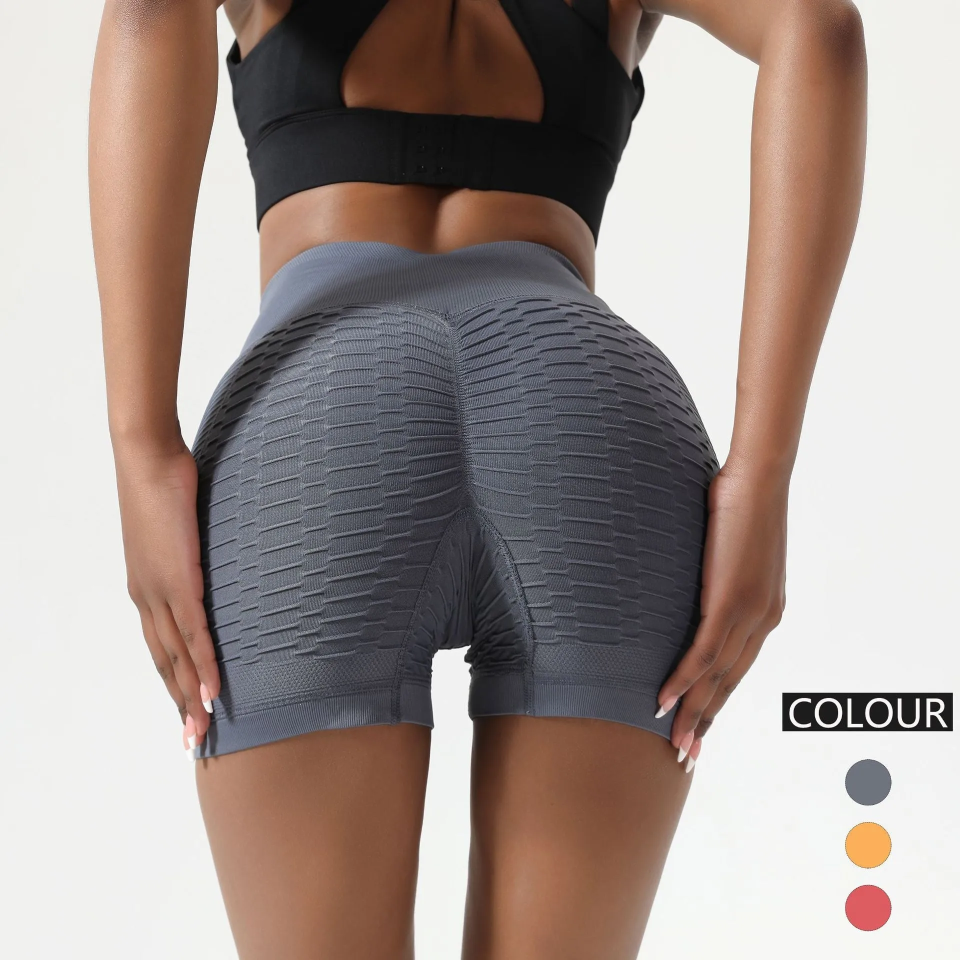 Popular Knitted Jacquard Fitting Pants Women Hip-Flattering Peach Shorts Sporty Yoga Stretchable Bubble Track Activewear