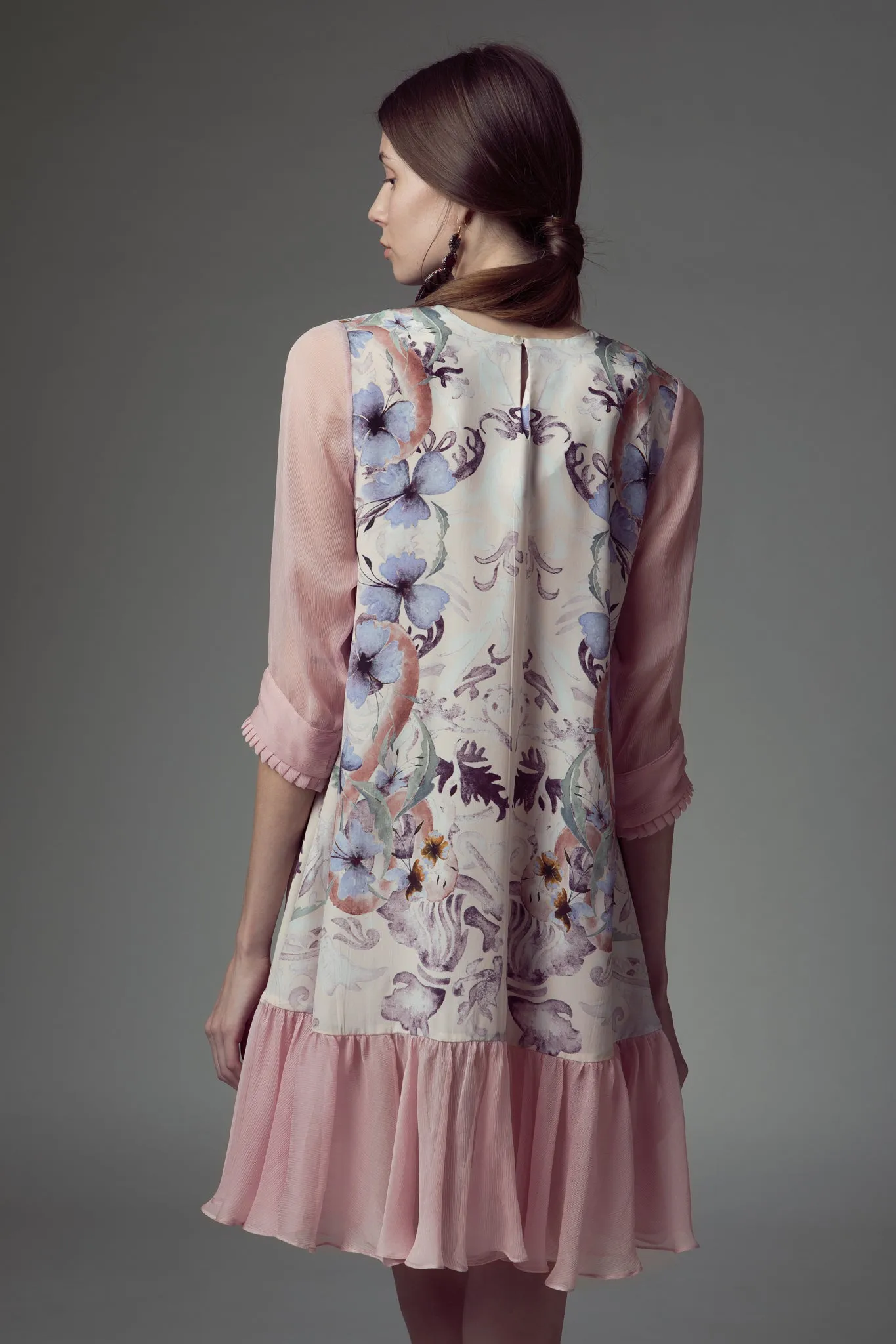 Rufflfled printed mini silk dress