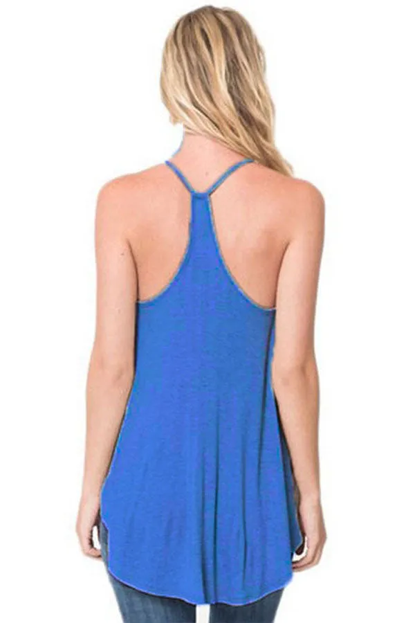 Sexy Blue Racerback Flowy Cami Tank Top