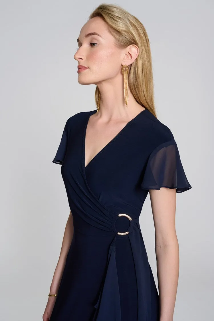 SILKY KNIT FLOWY SHORT SLEEVE AND FLOWY WRAP DRESS 242730