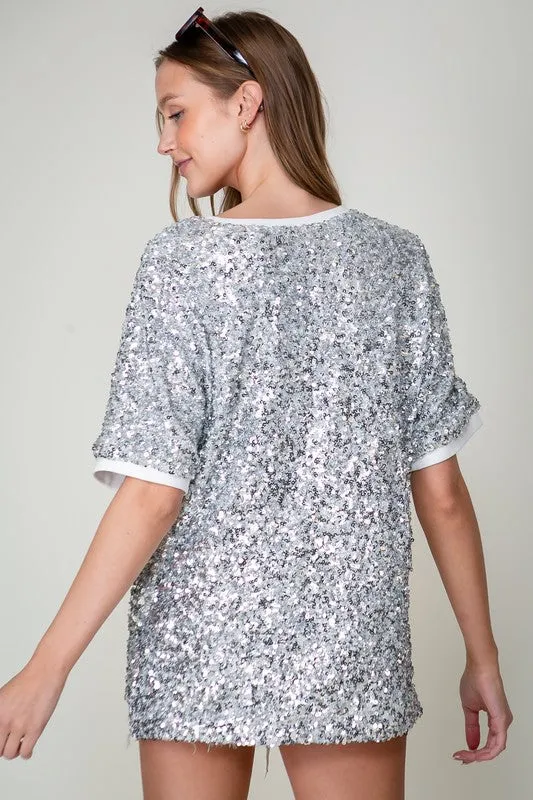 Silver Game Day Football Sparkly Top