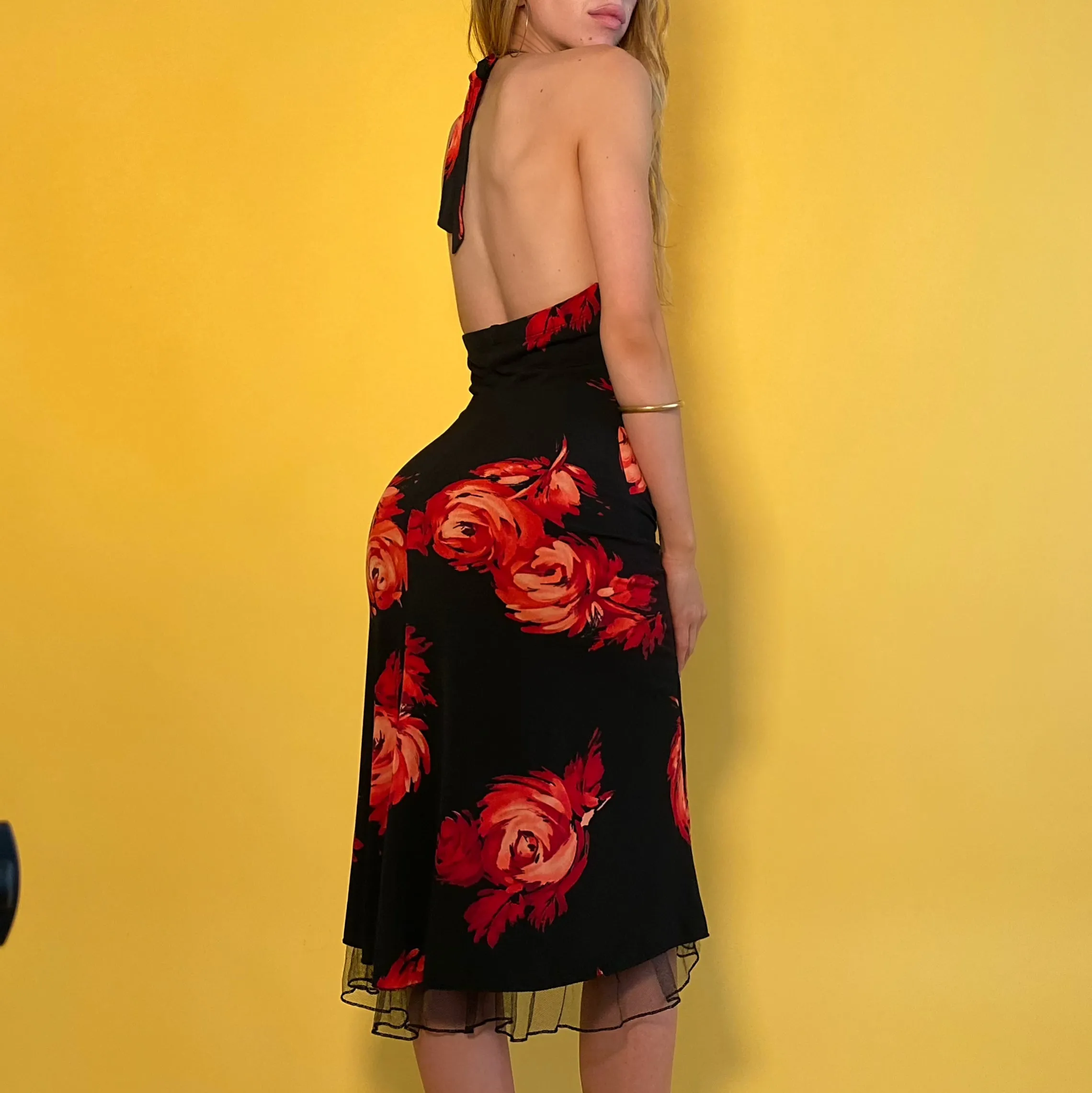 Vintage Rose Halter Midi Dress - Small